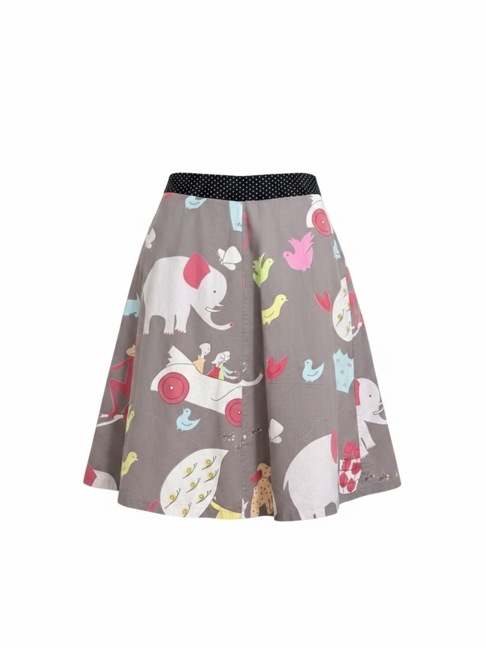 Lovely Kate Rare Whimsical Gray Animal Novelty Print A-Line Retro Cotton Skirt S - Picture 2 of 11